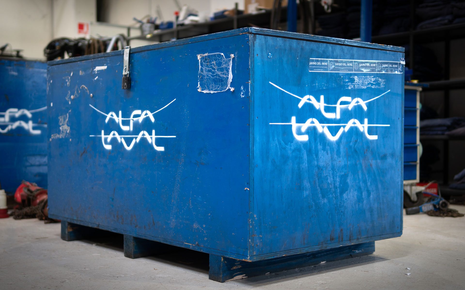 Alfa Laval crate with Omega Yard inside